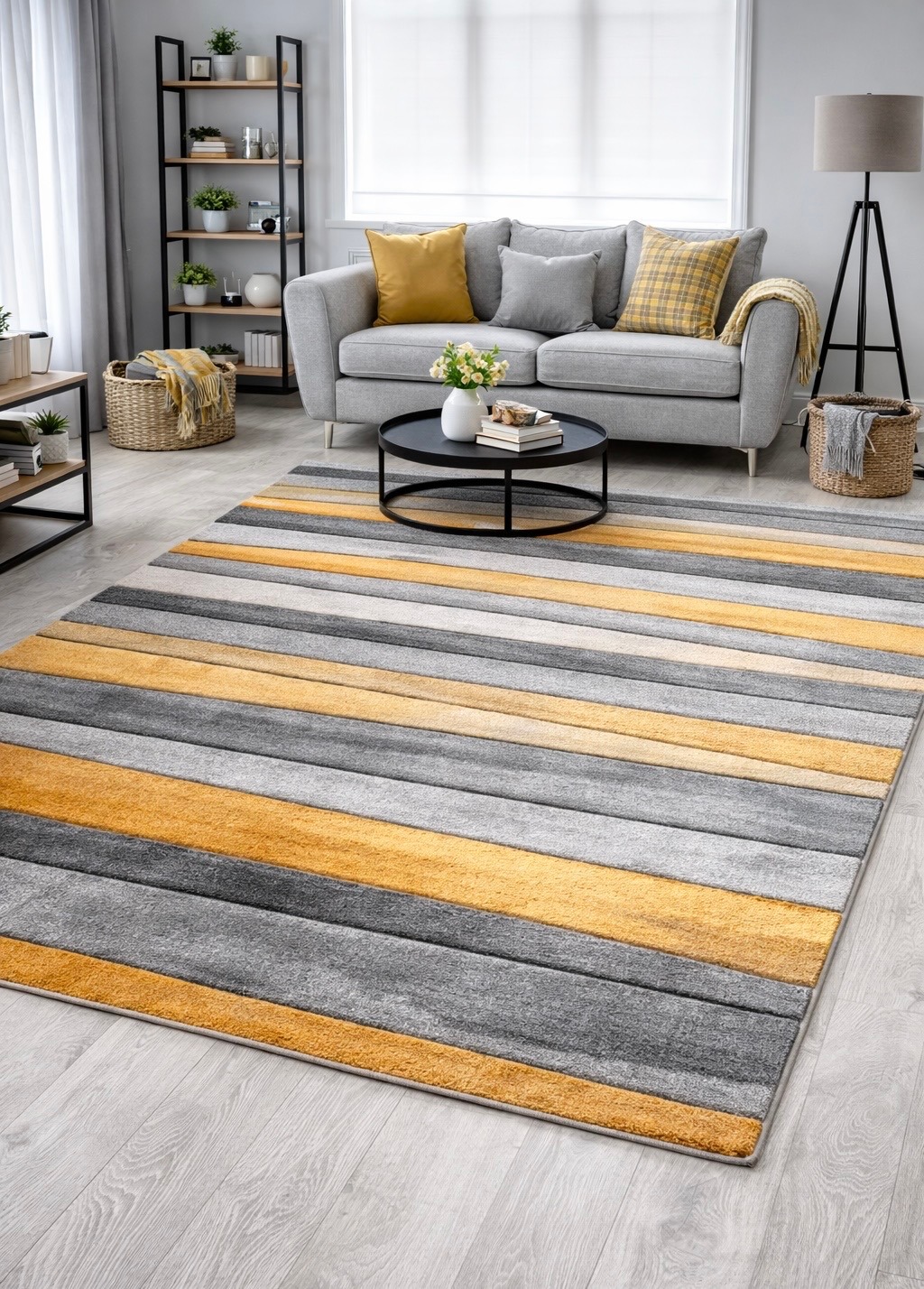 OCHRE GREY SILVER WAVE DESIGN AURA RUG
