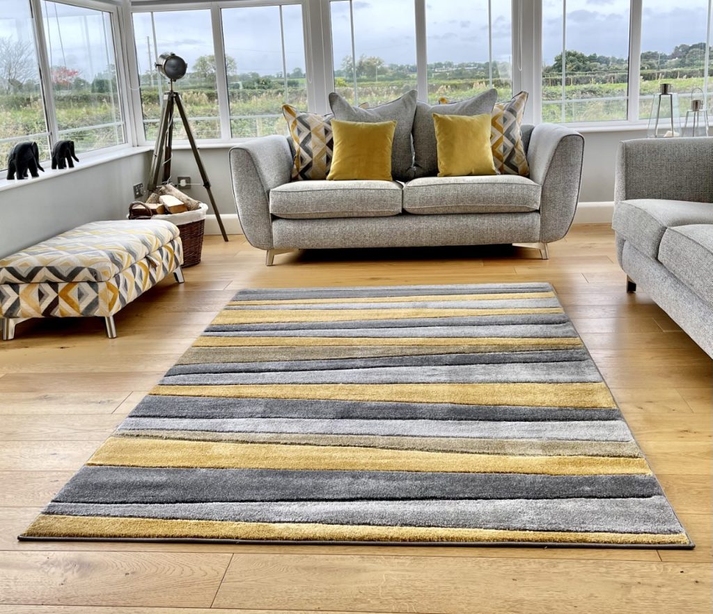OCHRE GREY SILVER WAVE DESIGN AURA RUG Rugs Superstore