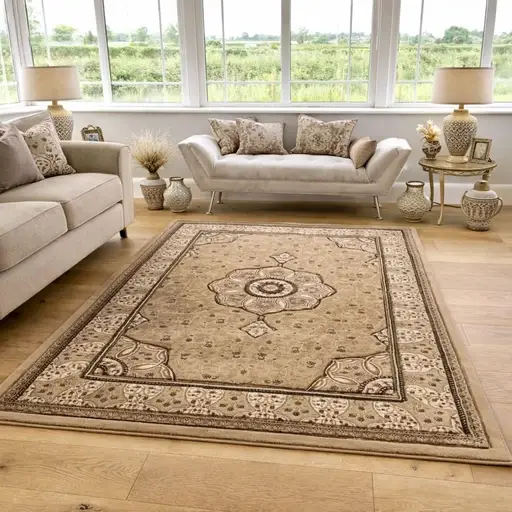 BEIGE TRADITIONAL VINTAGE STYLE WINDSOR RUG