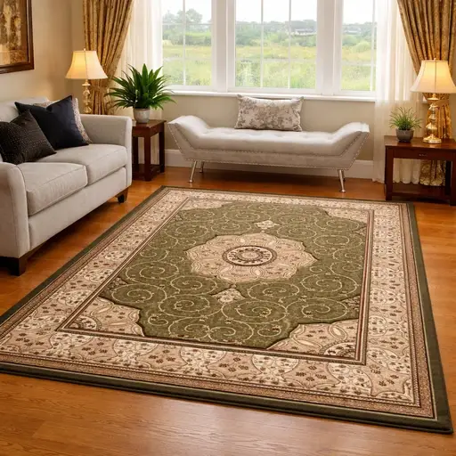 GREEN TRADITIONAL VINTAGE STYLE WINDSOR RUG