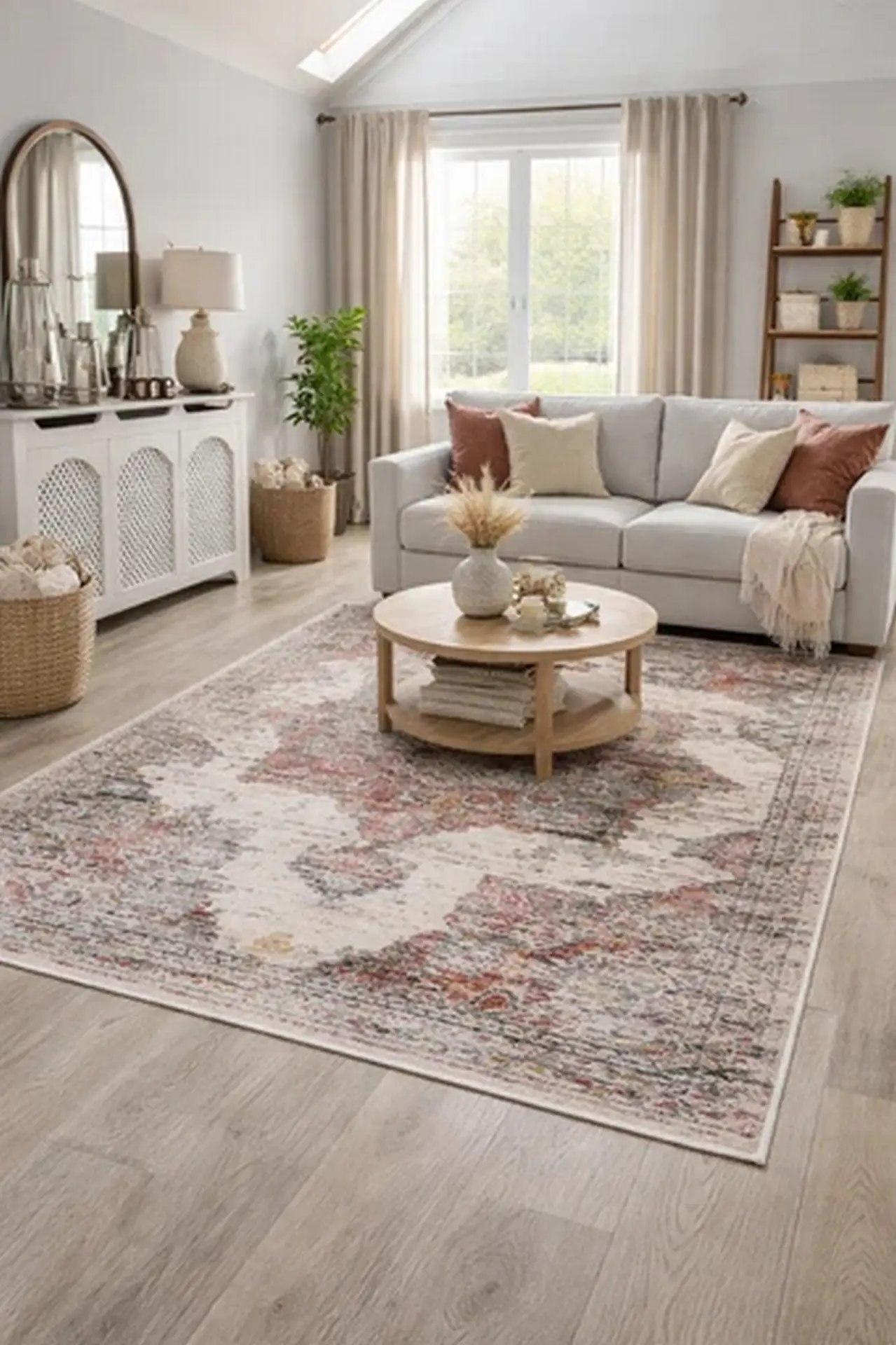 Bohemian Vintage Traditional Distressed Faded Multi Colored Medallion Mat