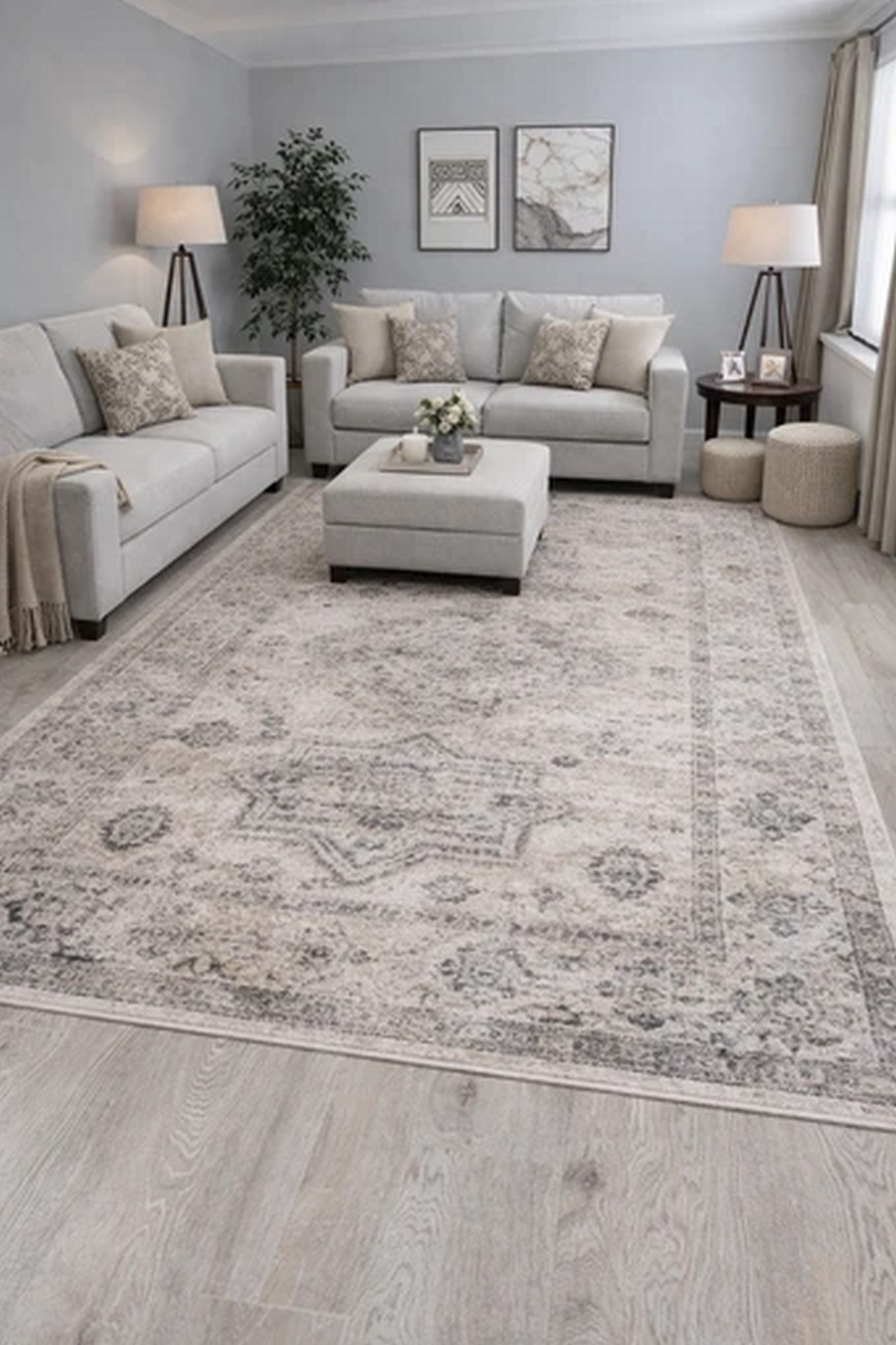 Bohemian Vintage Traditional Distressed Faded Natural Colored Area Mat