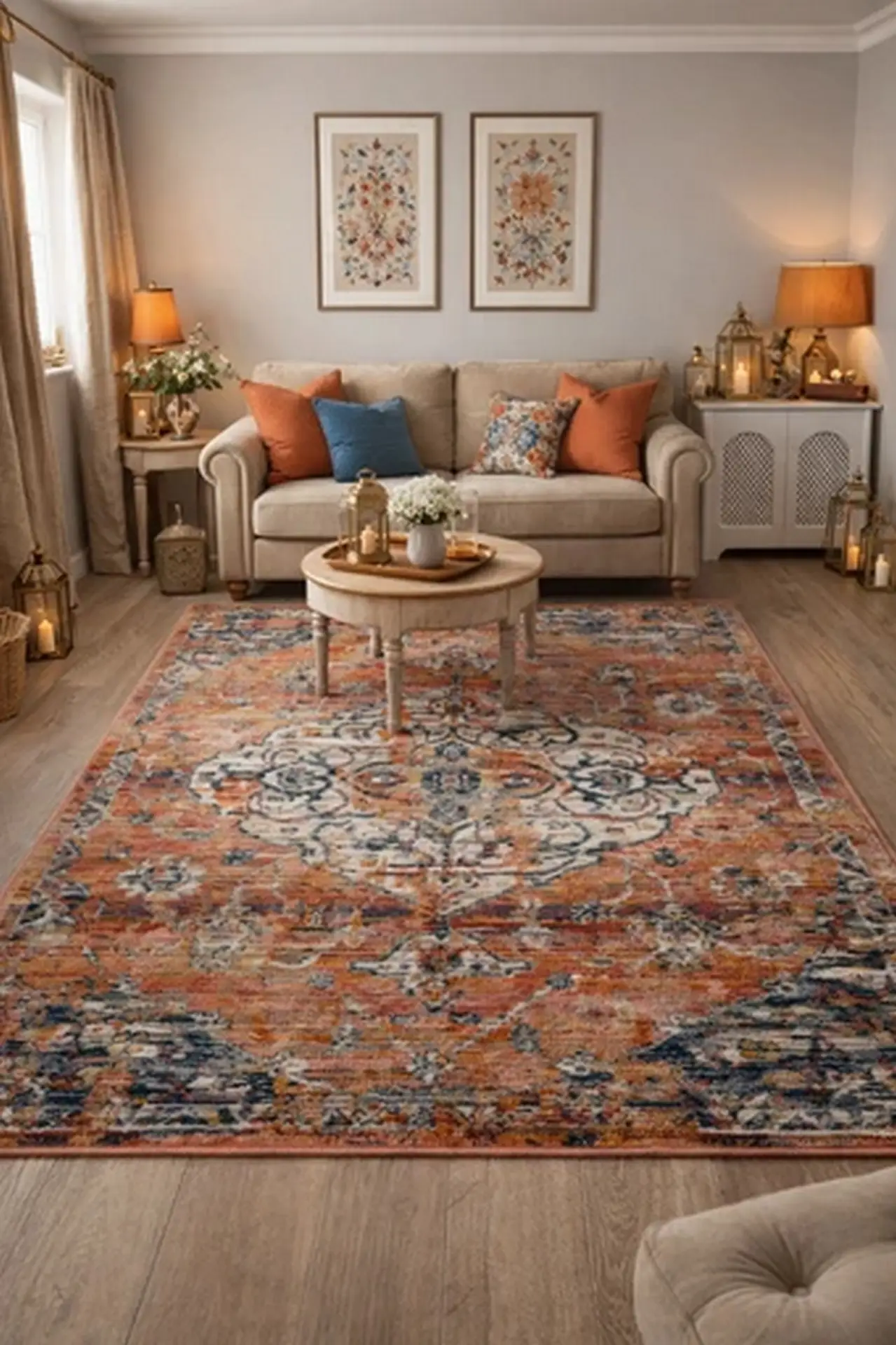 Bohemian Vintage Traditional Distressed Faded Pink Terracotta Medallion Design Rug