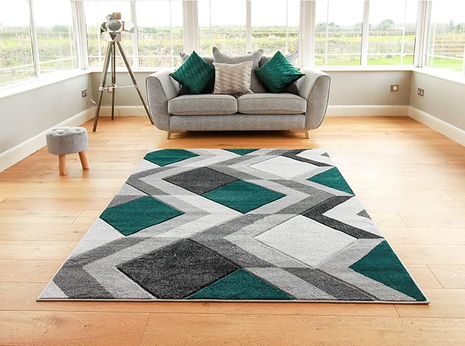 EMERALD GREEN GREY GEO DESIGN MILANO RUG