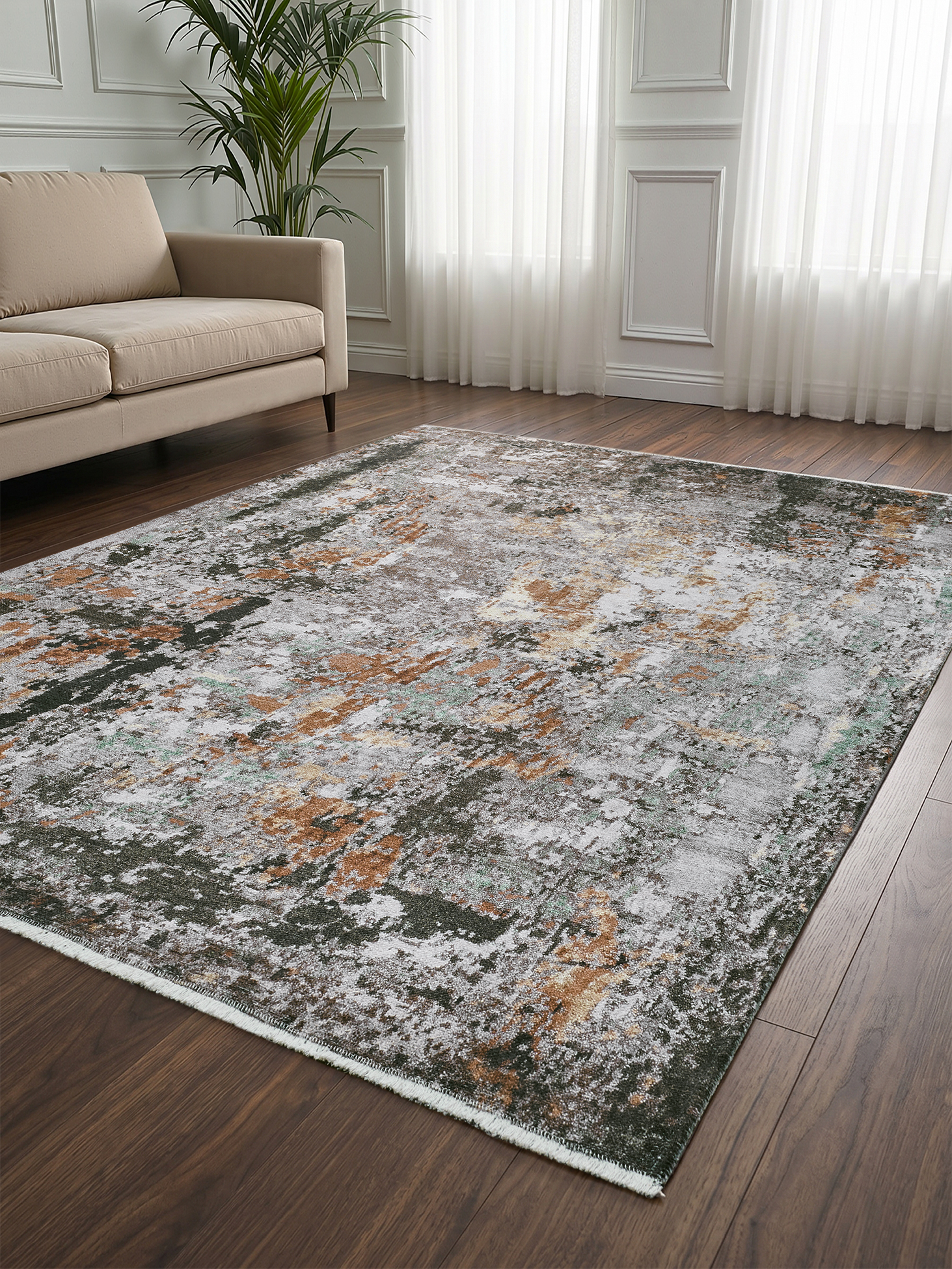 Autumn Abstract Rug – Modern Living Room, Bedroom & Hallway Flatwoven Rug | Recycled Cotton, Stain Resistant